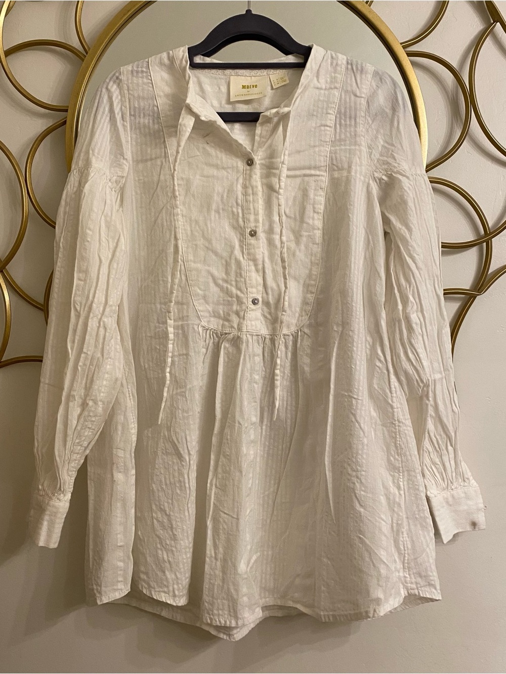 Anthropologie Maeve White Long Sleeve Tunic Top Women’s 4 Cotton Boho Western